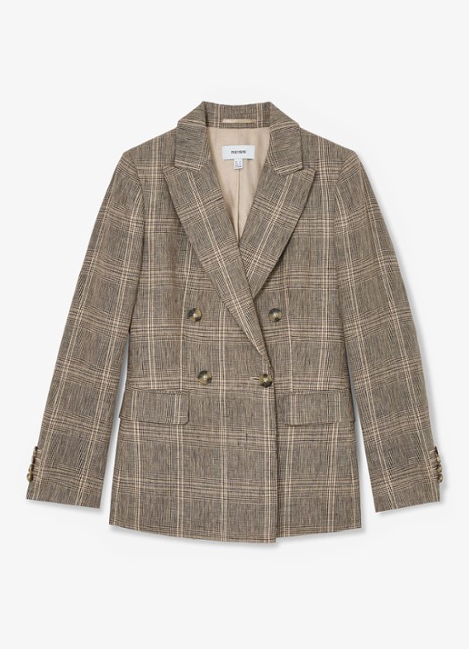 Reiss Sybil blazer met ruit dessin - voorkant 2 donkerbeige