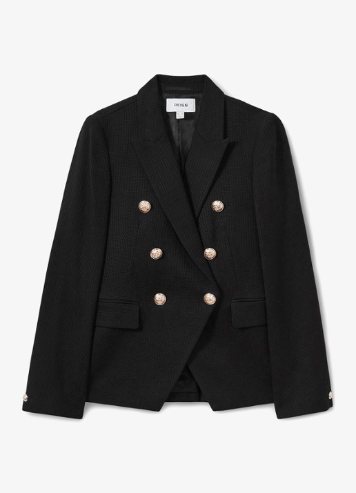 Reiss Tally double breasted blazer met sierknopen - voorkant 4 black / zwart