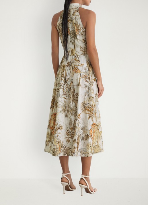 Reiss Tate midi jurk met print - achterkant 3 gebroken wit