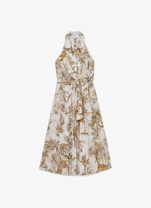 Reiss Tate midi jurk met print - voorkant gebroken wit