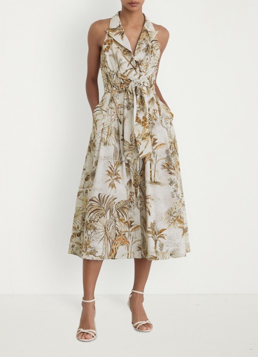 Reiss Tate midi jurk met print - voorkant 2 gebroken wit