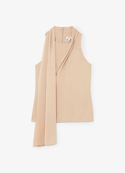 Reiss Taylor mouwloze top met sjaalkraag - voorkant neutral / beige