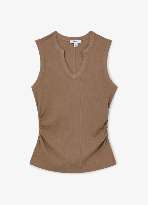 Reiss Thena top met V-hals - voorkant 4 beige