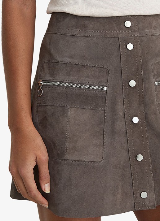 Reiss Tia minirok van geitensuède met ritszakken  - detail 3 dark grey / grijs