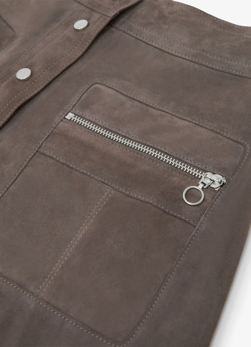 Reiss Tia minirok van geitensuède met ritszakken  - detail 4 dark grey / grijs