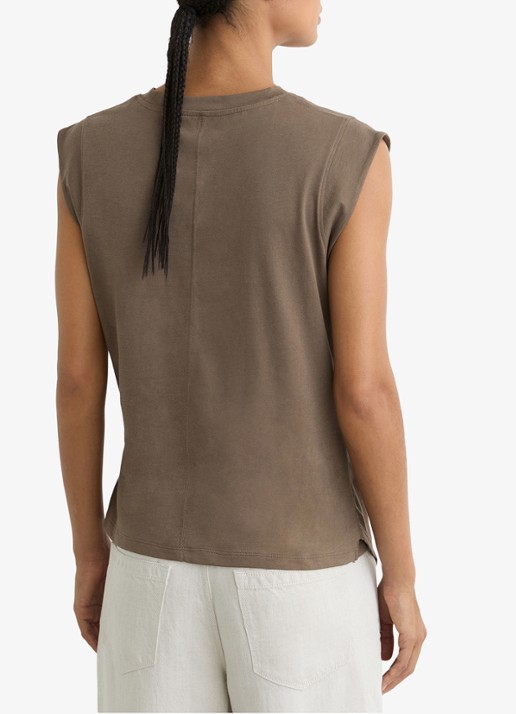 Reiss Tia top met gedrapeerd detail - achterkant khaki