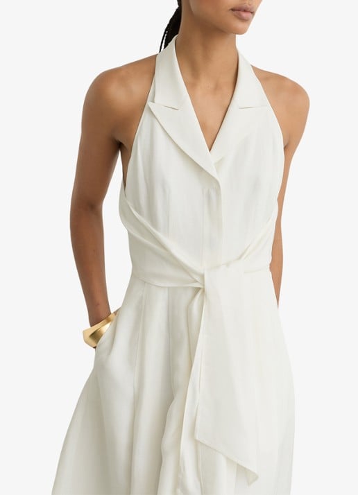 Reiss Tor midi jurk in linnenblend met steekzakken - detail 3 wit