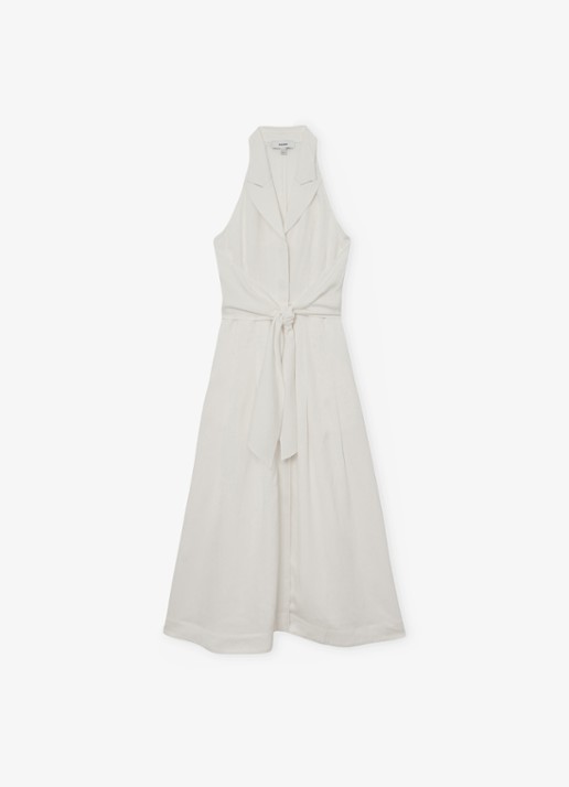 Reiss Tor midi jurk in linnenblend met steekzakken - voorkant 7 wit
