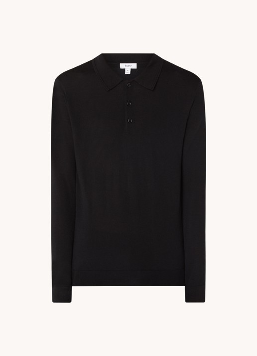 Reiss Trafford fijngebreide regular fit polo van wol - voorkant 2 zwart