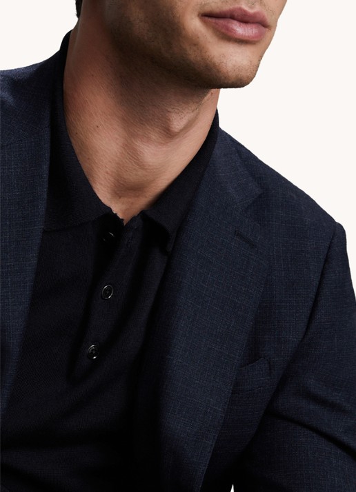 Reiss Trafford fijngebreide regular fit polo van wol - detail 5 donkerblauw