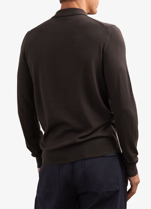 Reiss Trafford polo van wol met lange mouw - achterkant 6 chocoladebruin