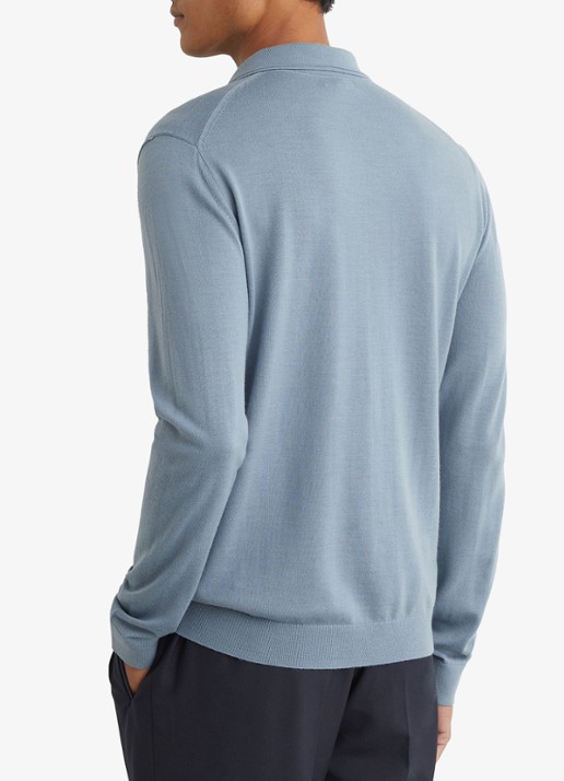 Reiss Trafford regular fit polo van merino wol - achterkant 6 lichtblauw