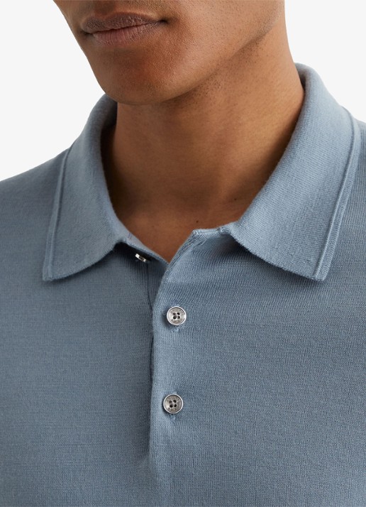 Reiss Trafford regular fit polo van merino wol - detail 2 lichtblauw