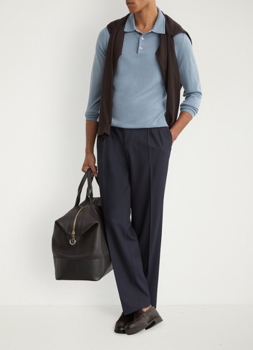 Reiss Trafford regular fit polo van merino wol - voorkant 5 lichtblauw