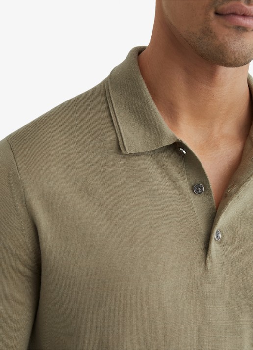 Reiss Trafford regular fit polo van merino wol - detail 2 lichtgroen