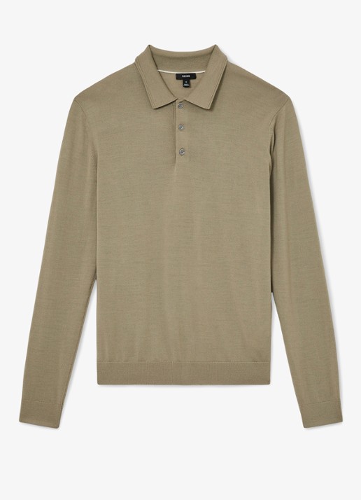 Reiss Trafford regular fit polo van merino wol - voorkant 5 lichtgroen