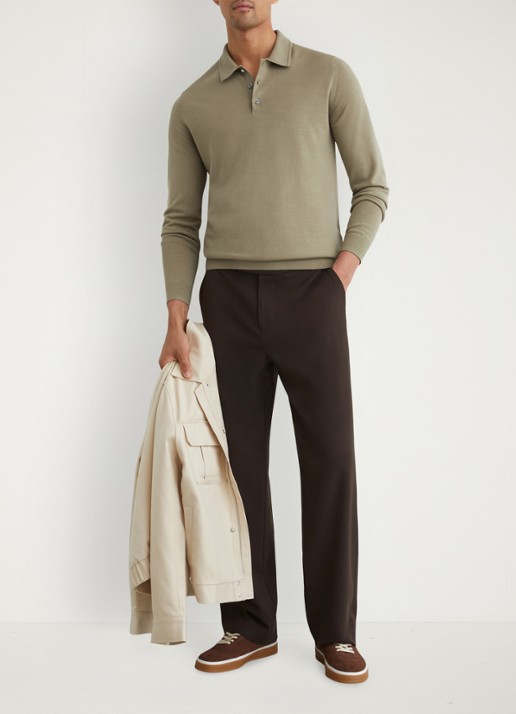 Reiss Trafford regular fit polo van merino wol - voorkant 6 lichtgroen
