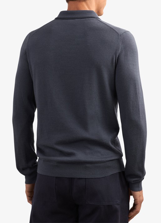 Reiss Trafford sweater van merino wol met polokraag  - achterkant donkerblauw