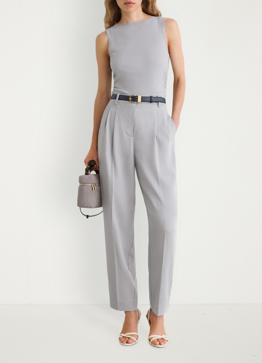 Reiss Trinny ribgebreide top met gedrapeerd detail - voorkant 6 grey / grijs
