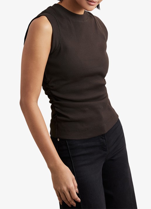 Reiss Trudy fijngebreide top met plooien - detail 2 donkerbruin