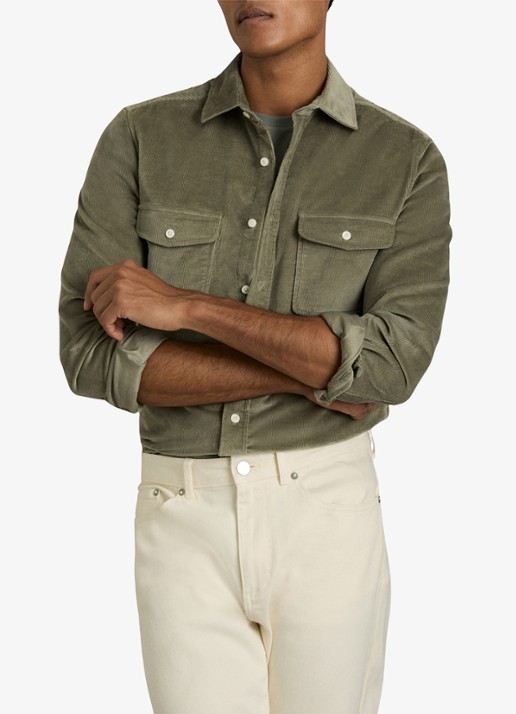 Reiss Tucci regular fit overshirt van corduroy - detail 3 olijfgroen