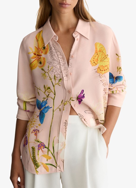 Reiss Veida blouse met bloemborduring - detail oudroze
