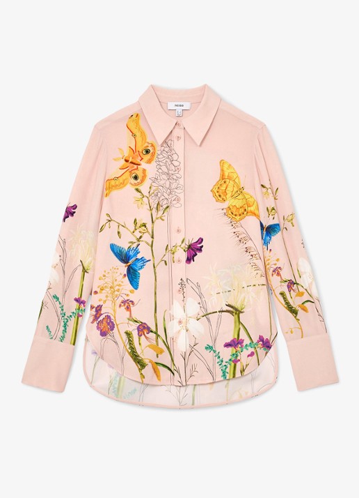Reiss Veida blouse met bloemborduring - voorkant 5 oudroze