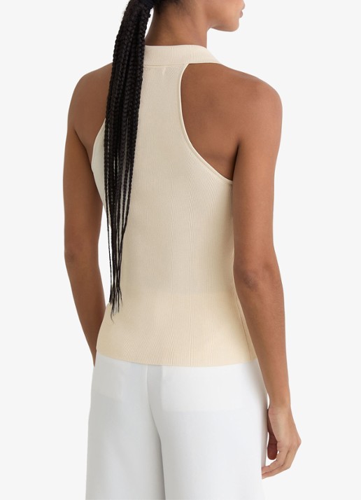 Reiss Vera fijngebreide top met kraag - achterkant ivory / beige