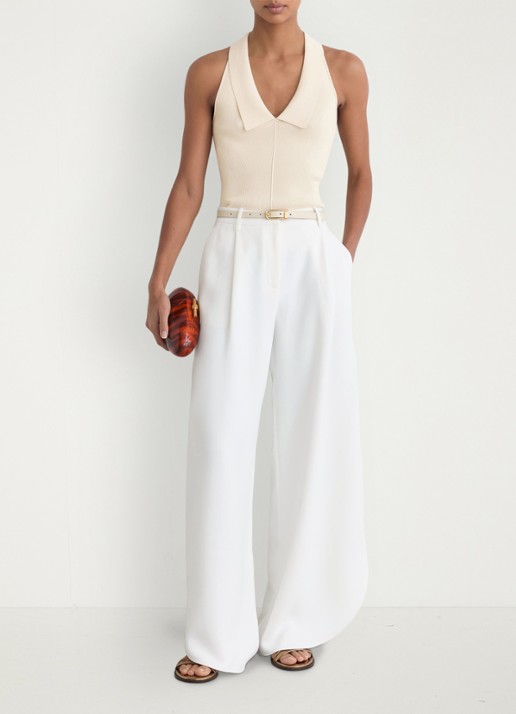Reiss Vera fijngebreide top met kraag - voorkant 3 ivory / beige