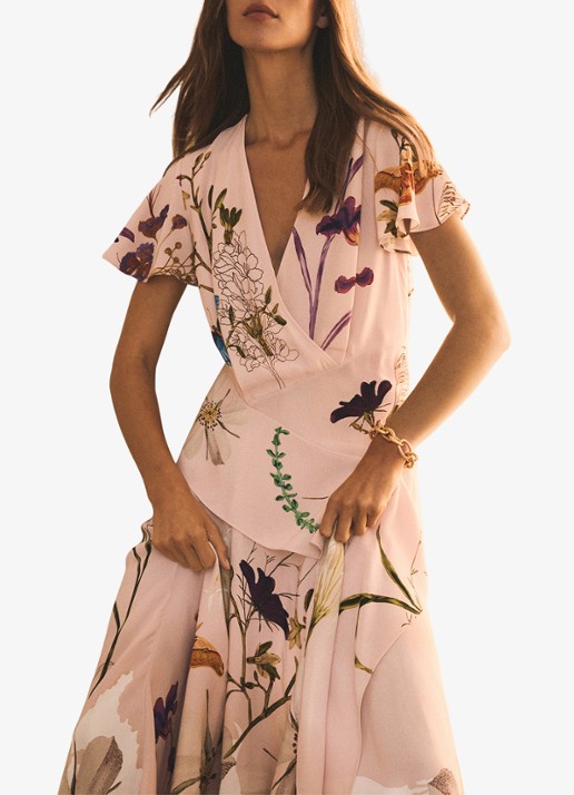 Reiss Verity midi tuniekjurk met bloemenprint - detail 3 pale pink / roze