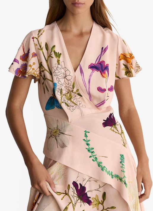 Reiss Verity midi tuniekjurk met bloemenprint - detail 4 pale pink / roze