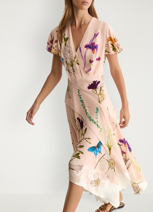 Reiss Verity midi tuniekjurk met bloemenprint - detail 6 pale pink / roze