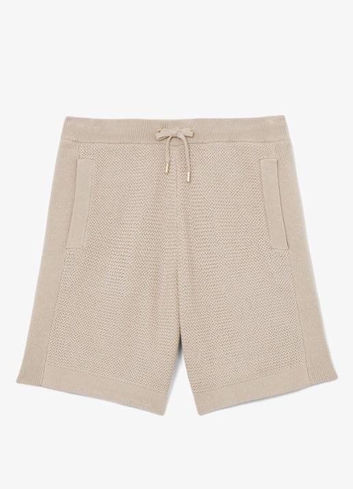 Reiss Vigo straight fit korte broek met structuur - voorkant 6 stone / beige