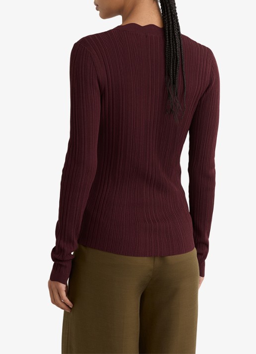 Reiss Vinny ribgebreid vest met V-hals - achterkant 6 bordeauxrood