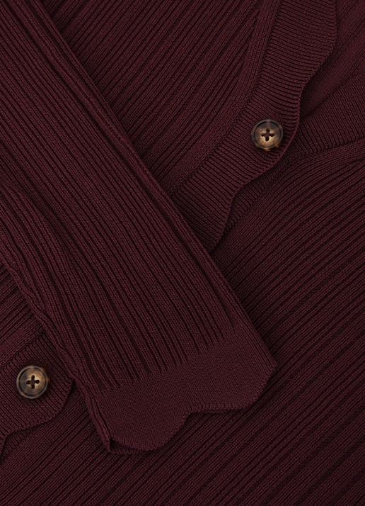 Reiss Vinny ribgebreid vest met V-hals - detail 3 bordeauxrood
