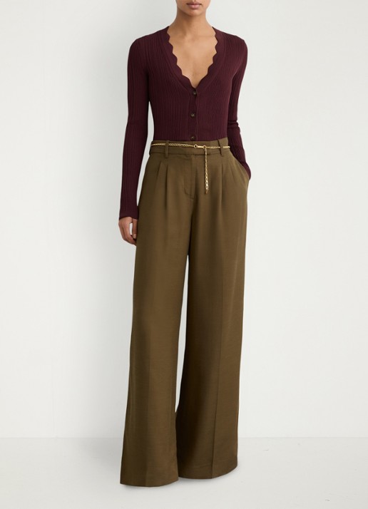 Reiss Vinny ribgebreid vest met V-hals - voorkant 5 bordeauxrood