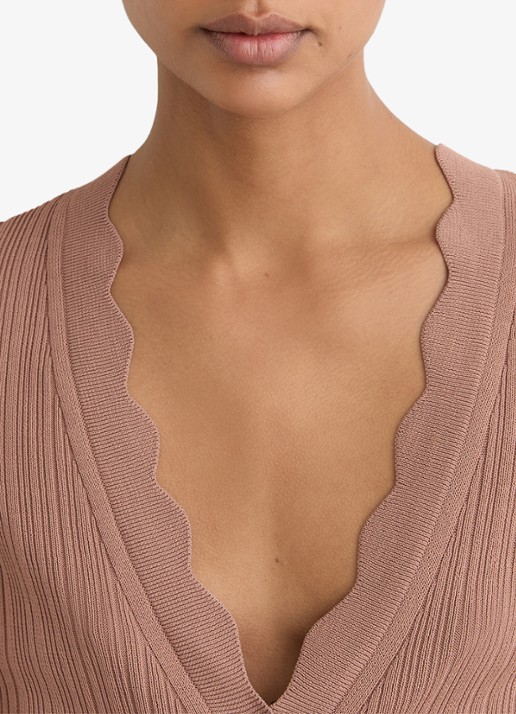 Reiss Vinny ribgebreid vest met V-hals - detail 5 oudroze