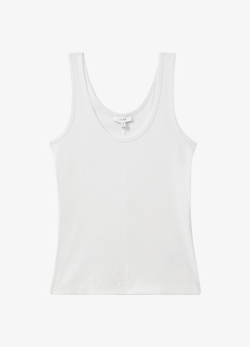 Reiss VIOLET Stretch-Cotton Ribbed Vest - voorkant 4 wit
