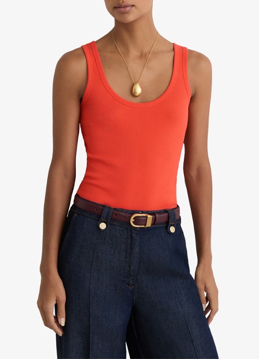 Reiss VIOLET Stretch-Cotton Ribbed Vest - detail 3 coral pink