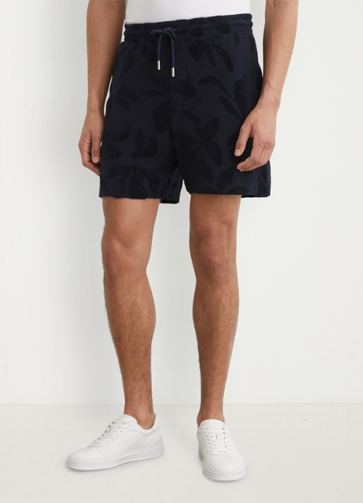 Reiss Voss straight fit korte broek van badstof - detail donkerblauw