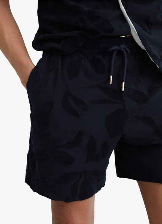 Reiss Voss straight fit korte broek van badstof - detail 2 donkerblauw