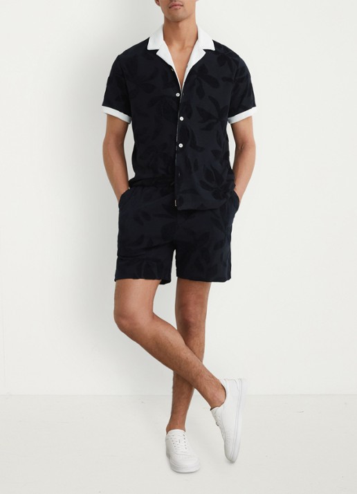 Reiss Voss straight fit korte broek van badstof - voorkant 5 donkerblauw