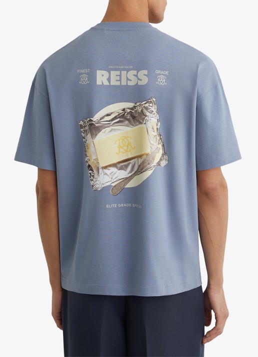 Reiss Walton T-shirt met logo- en backprint - achterkant 3 lichtblauw