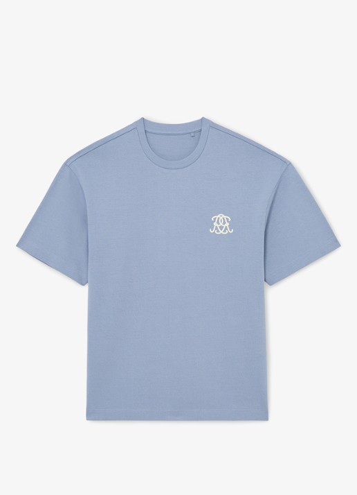 Reiss Walton T-shirt met logo- en backprint - voorkant lichtblauw