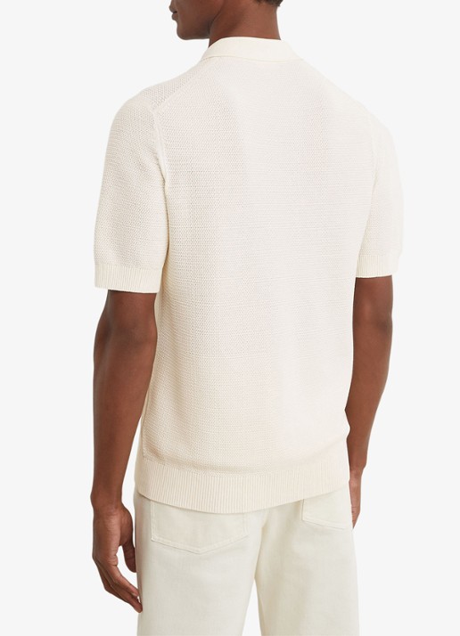 Reiss Warren grofgebreide regular fit polo - achterkant gebroken wit