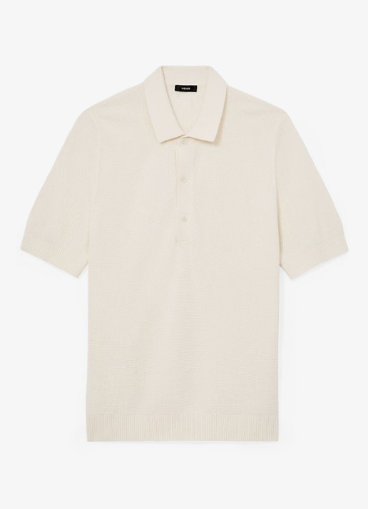 Reiss Warren grofgebreide regular fit polo - voorkant 5 gebroken wit