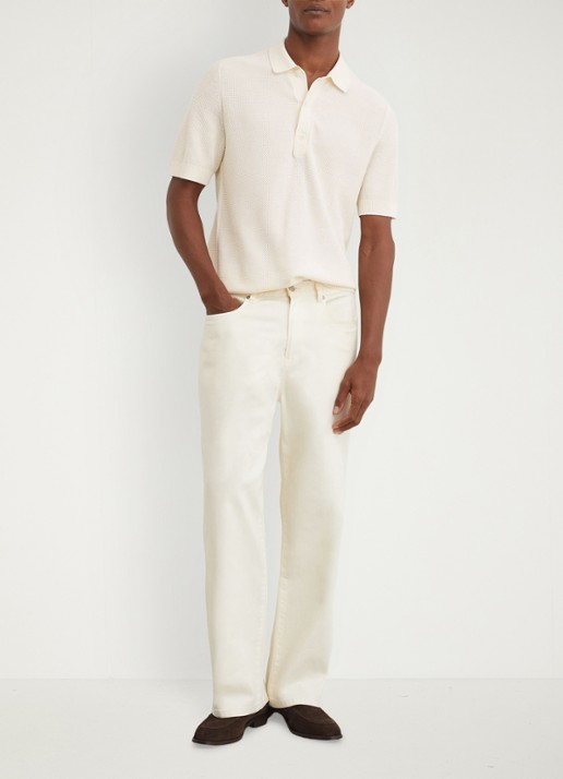 Reiss Warren grofgebreide regular fit polo - voorkant 6 gebroken wit