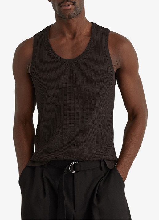 Reiss Watson singlet met structuur - detail chocoladebruin