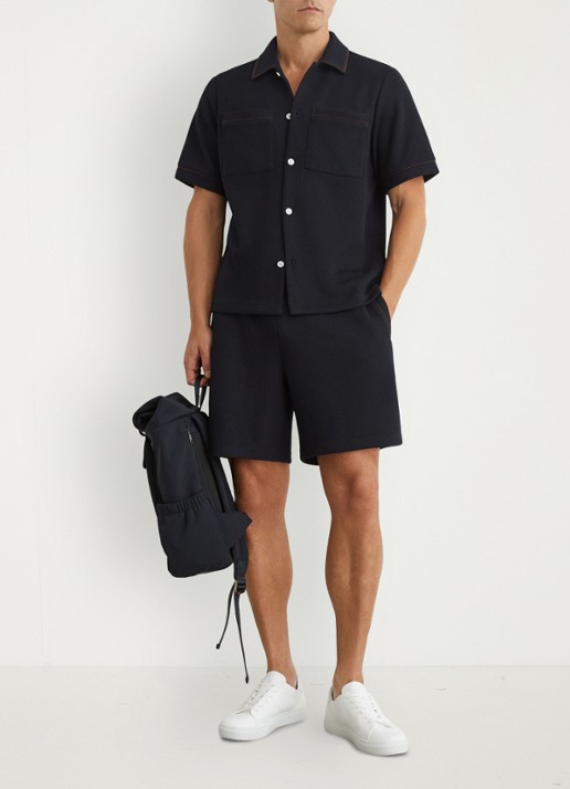 Reiss Weaver overhemd met borstzak - voorkant 7 donkerblauw