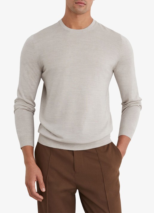 Reiss Wessex fijngebreide trui van merino wol  - detail beige